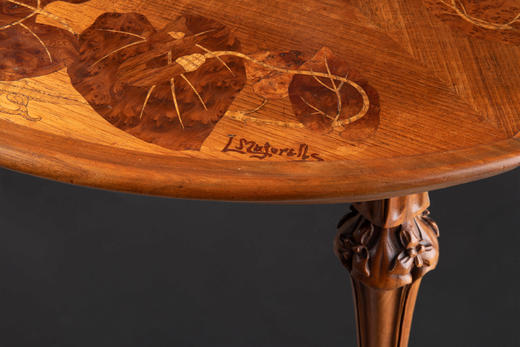 独角鹿西洋古董家具法国出品新艺术风格实心胡桃木细木镶嵌三足桌 商品图4