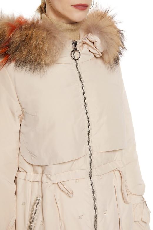 灵音 奶油色抽绳毛领羽绒 8433 商品图3