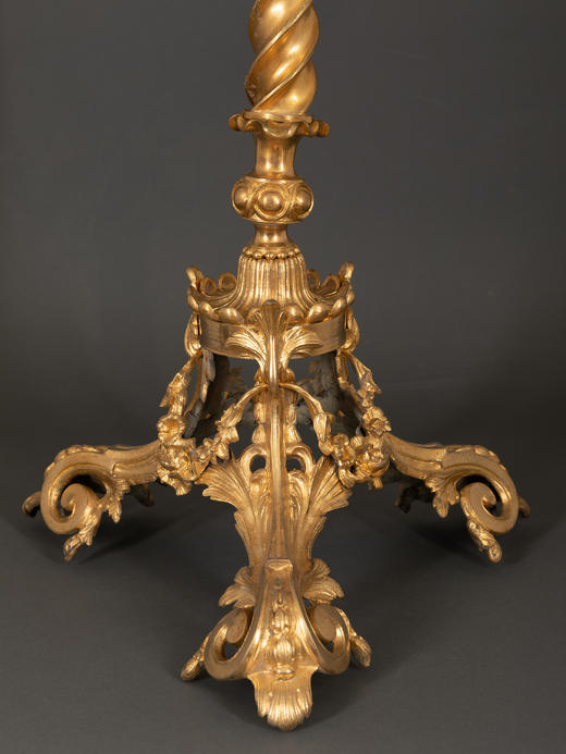 独角鹿西洋古董家具拿破仑三世时期花卉主题铜鎏金彩陶圆形三角桌 商品图4