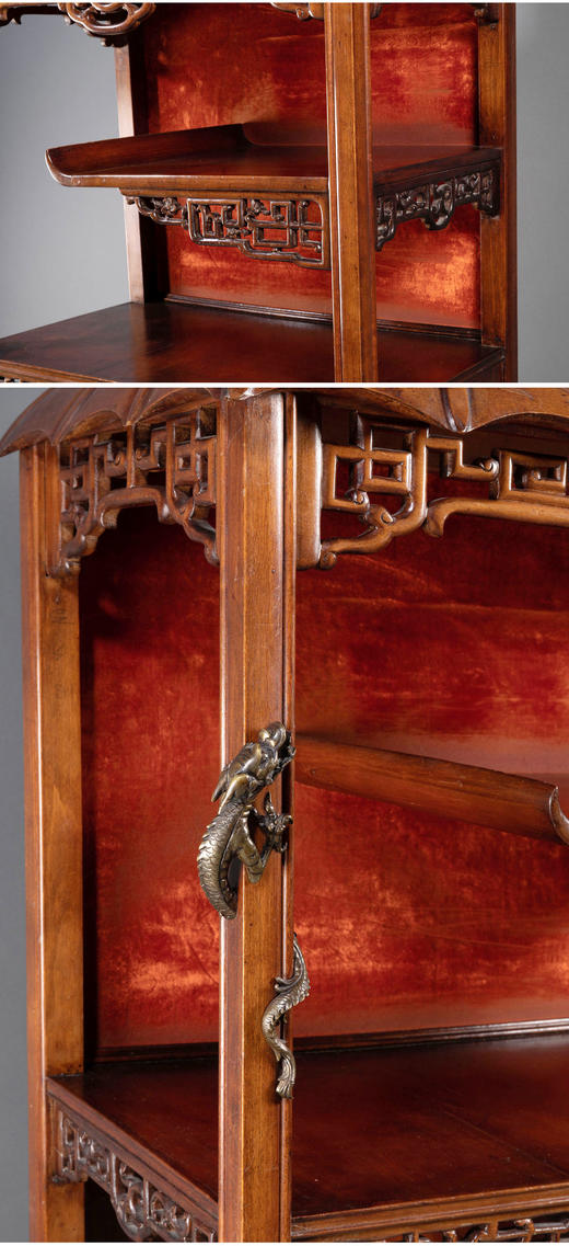 独角鹿西洋古董家具法国古典螺钿镶嵌铜鎏金浮雕镂雕展示柜/边柜 商品图3