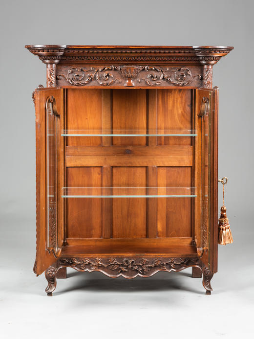 独角鹿西洋古董家具1880年代法国出品胡桃木雕花迷你展示柜 商品图1