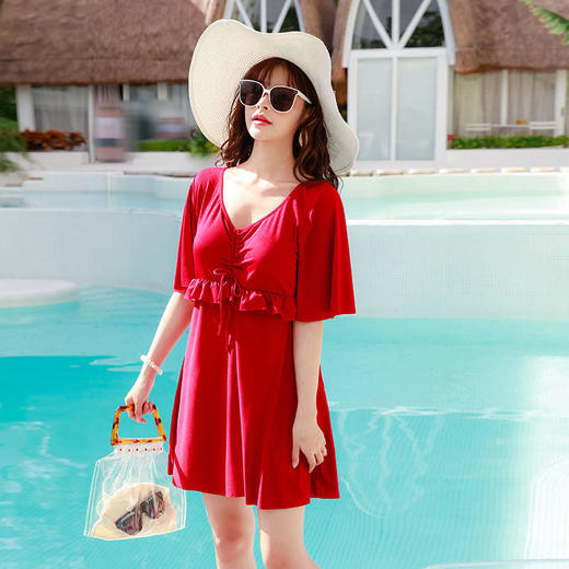 大码游泳衣女胖mm夏2021新款连体裙遮肚显瘦保守加大胖子温泉泳装 商品图5