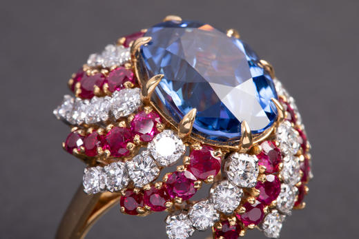 独角鹿西洋古董珠宝首饰宝格丽黄金铂金镶嵌蓝宝石红宝石钻石戒指 商品图3