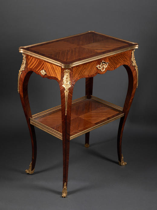 独角鹿西洋古董家具拿破仑三世时期红木细木镶嵌修饰铜鎏金双层桌 商品图2