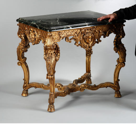 独角鹿西洋古董家具1860年代欧洲大理石桌面铜鎏金边桌子矮桌 商品图3