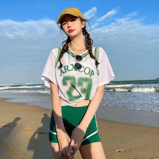 学生上课游泳衣女分体三件套少女保守遮肚显瘦宽松泡温泉初中生装 商品图9