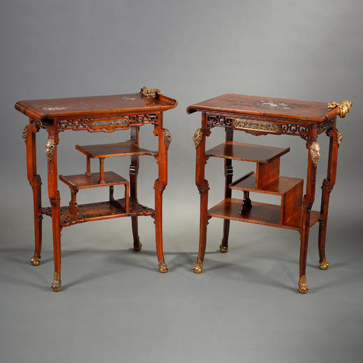 独角鹿西洋古董家具VIARDOT蟠龙瑞兽铜鎏金螺钿镶嵌漆木边桌一对 商品图0
