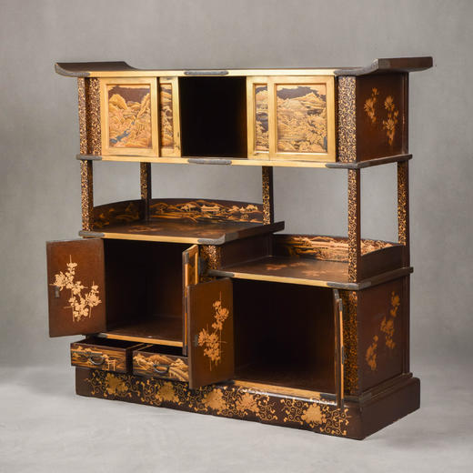 国内现货独角鹿西洋古董家具明治時期浮雕金漆莳绘描金嵌銀茶棚 商品图4