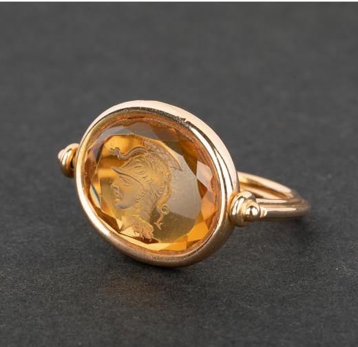 独角鹿西洋古董首饰珠宝法国18K金镶嵌黄水晶古典人像印章吊坠 商品图3