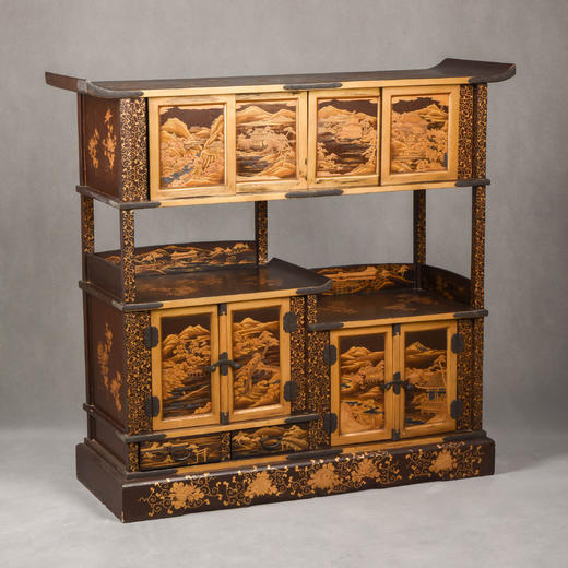 国内现货独角鹿西洋古董家具明治時期浮雕金漆莳绘描金嵌銀茶棚 商品图2