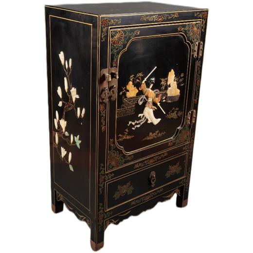 独角鹿西洋古董家具20世纪中国出品传统人物黑漆底百宝嵌边柜立柜 商品图4