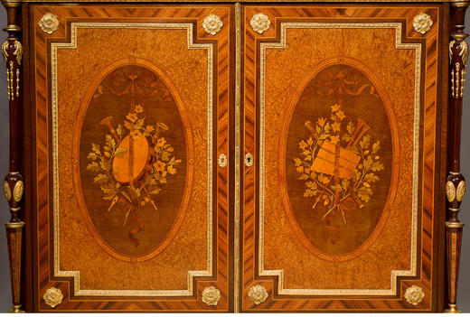 独角鹿西洋古董家具路易十六风格铜鎏金细木镶嵌大理石台面边柜 商品图4