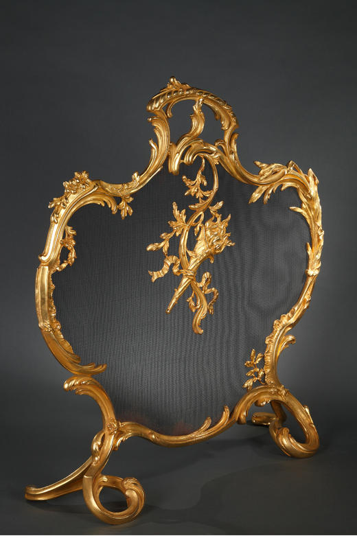 独角鹿西洋古董法国拿破仑三世时期胜利火炬精雕铜鎏金壁炉屏风 商品图2