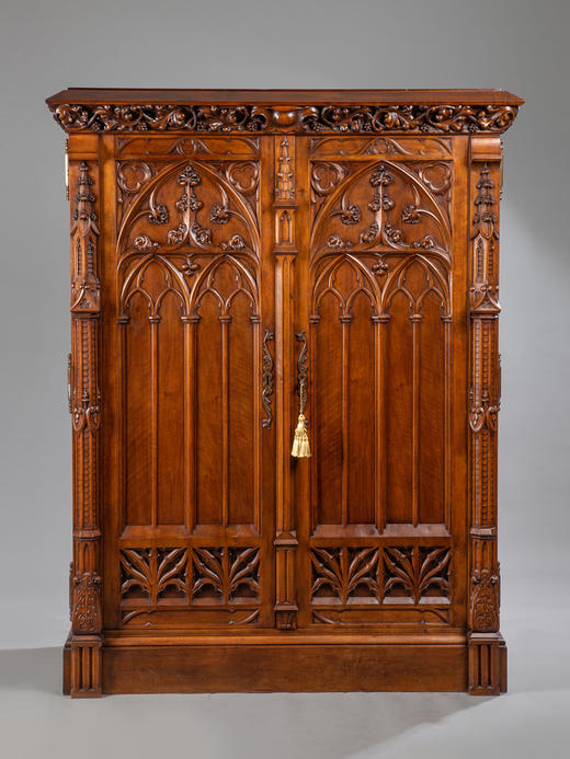 独角鹿西洋古董家具1890年代法国哥特式胡桃木精雕装饰古董酒柜 商品图0