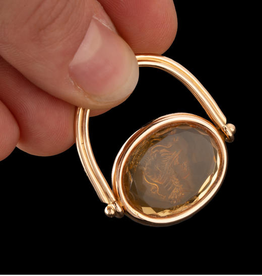 独角鹿西洋古董珠宝首饰18K金镶嵌黄水晶战神玛尔斯印章吊坠戒指 商品图2