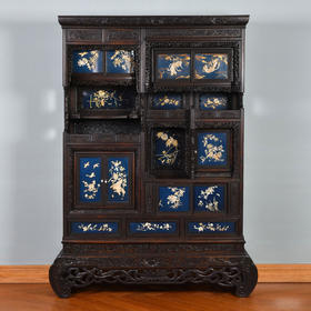 独角鹿西洋古董家具日本明治时期传统花鸟芝山象嵌多宝阁立柜