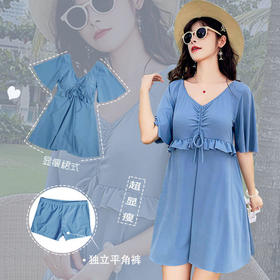 大码游泳衣女胖mm夏2021新款连体裙遮肚显瘦保守加大胖子温泉泳装