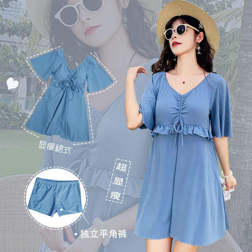 大码游泳衣女胖mm夏2021新款连体裙遮肚显瘦保守加大胖子温泉泳装 商品图0