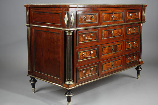 独角鹿西洋古董家具路易十六桃花心木镶嵌黄铜大理石顶五斗柜边柜 商品图3