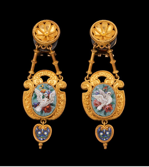 独角鹿西洋古董珠宝套件18K金镶嵌古典圣鸽与人物马赛克项链耳饰 商品图4