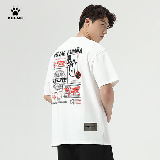 卡尔美运动短袖男篮球运动人物字母LOGO印花圆领宽松套头衫 商品图1