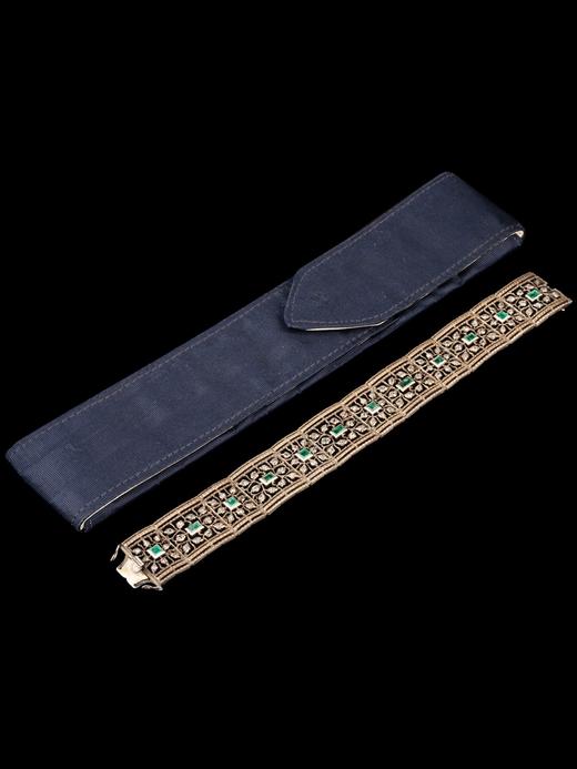 独角鹿西洋古董珠宝首饰意大利布契拉提金银镂雕镶祖母绿钻石手镯 商品图1