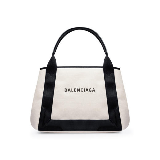 【一】BALENCIAGA 巴黎世家 女士米白色棉帆布和黑色牛皮革小号手提包 混色 339933 2HH3N 9260 商品图0