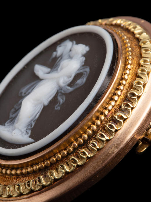 独角鹿西洋古董首饰黄金酒神女祭司Cameo卡梅奥玛瑙圆章浮雕胸针 商品图3