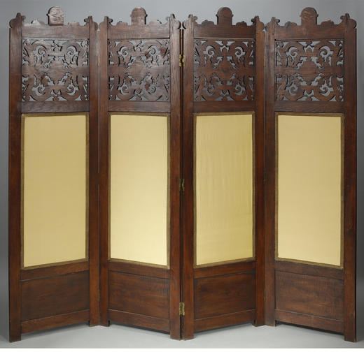 独角鹿西洋古董法国木质雕花边框小天使主题布面手绘四页插屏屏风 商品图2