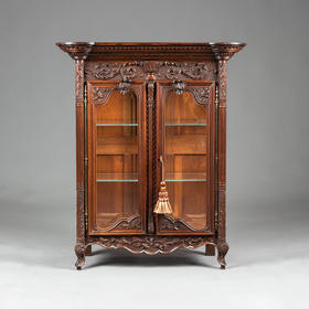 独角鹿西洋古董家具1880年代法国出品胡桃木雕花迷你展示柜