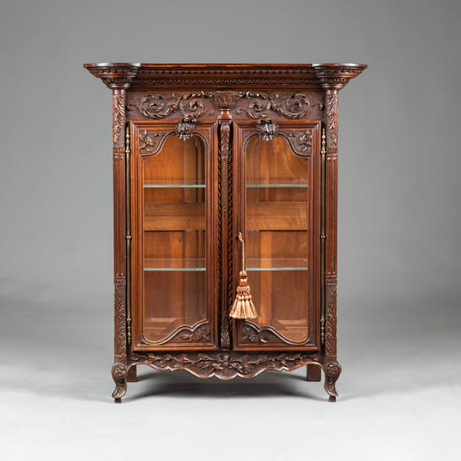 独角鹿西洋古董家具1880年代法国出品胡桃木雕花迷你展示柜 商品图0