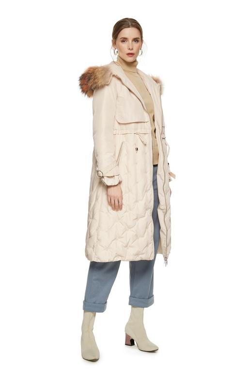 灵音 奶油色抽绳毛领羽绒 8433 商品图1