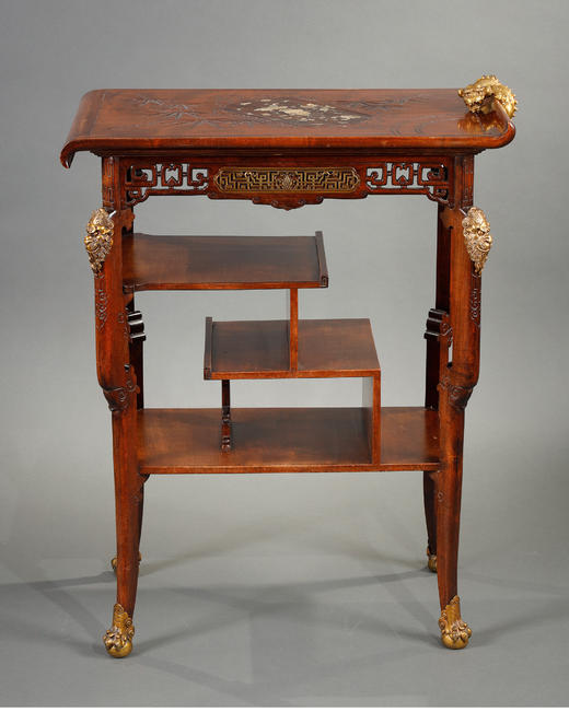 独角鹿西洋古董家具VIARDOT蟠龙瑞兽铜鎏金螺钿镶嵌漆木边桌一对 商品图2