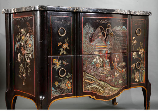 独角鹿西洋古董家具中国风花鸟人物彩漆描金大理石台面斗柜边柜 商品图3