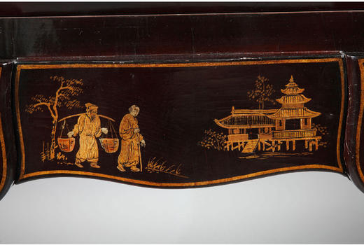 独角鹿西洋古董家具路易十五风铜鎏金黑漆描金东方风景斜面写字桌 商品图2