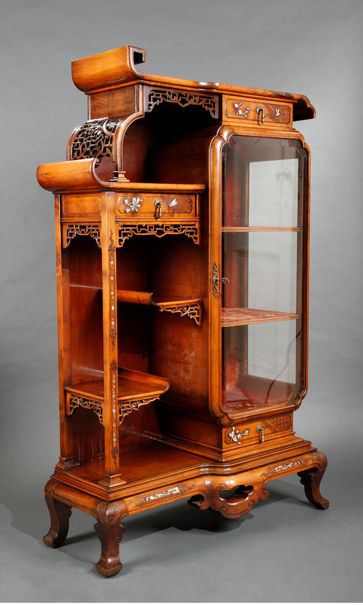 独角鹿西洋古董家具法国精雕镶嵌母贝东方主义风格榉木玻璃展柜 商品图2