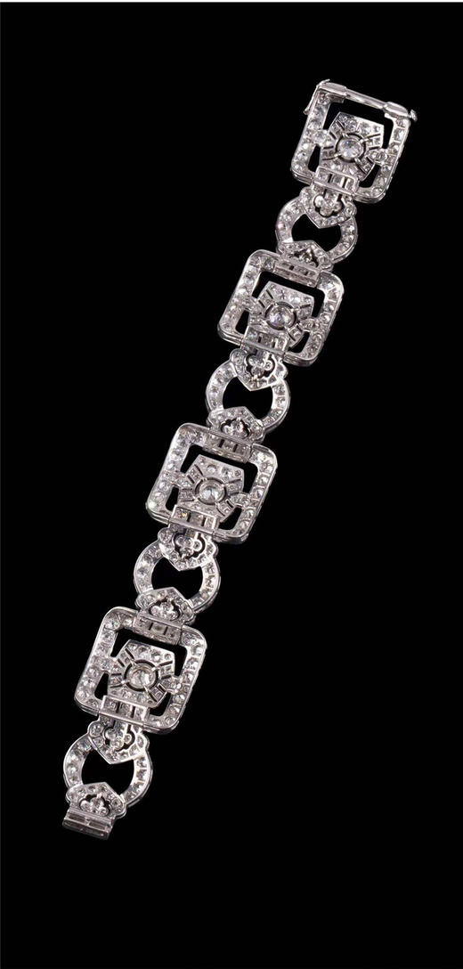 独角鹿西洋古董珠宝法国装饰艺术时期铂金镶嵌钻石几何造型宽手镯 商品图3