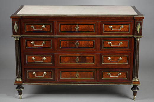 独角鹿西洋古董家具路易十六桃花心木镶嵌黄铜大理石顶五斗柜边柜 商品图1