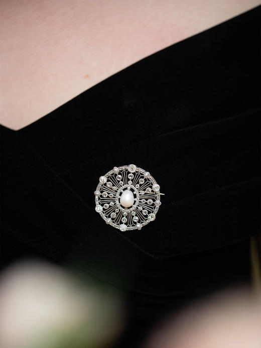 独角鹿西洋古董首饰美好时代18k白金铂金钻石天然珍珠项链胸针 商品图2