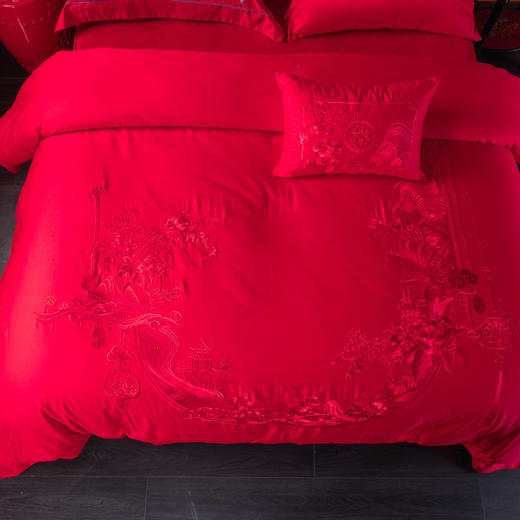多喜爱 喜玫瑰婚庆新绒棉缎纹床上用品八件套 美满人生（红） cs 商品图2