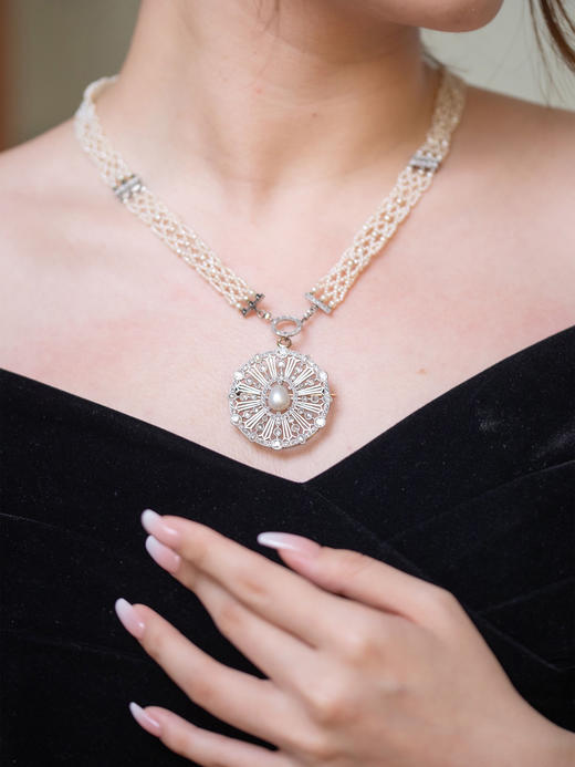 独角鹿西洋古董首饰美好时代18k白金铂金钻石天然珍珠项链胸针 商品图1