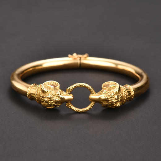 独角鹿西洋古董珠宝首饰20世纪初期18k金双羊头手镯 商品图1