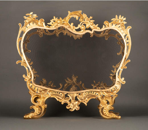 独角鹿西洋古董法国路易十五风格贝纹饰纯铜鎏金镂雕浮雕壁炉屏风 商品图3