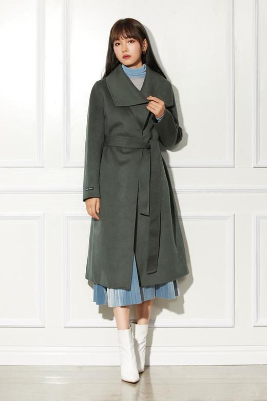 ESTELLICA 灰绿宽松双面呢腰带大衣 10129 商品图0