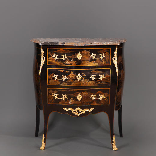 独角鹿西洋古董家具1900年代法国漆木铜鎏金大理石桌面边桌斗柜 商品图0