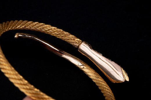 独角鹿西洋古董首饰20世纪初西班牙黄金镶嵌钻石红宝石蛇形手镯 商品图3