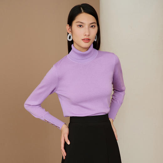 EITIE爱特爱秋季新款100%绵羊毛高领宽松舒适套头针织衫纯色基础款毛衣C2201010 商品图7