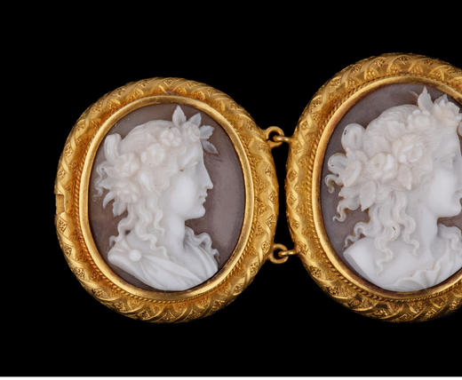 独角鹿西洋古董首饰18k金镶嵌古典女神Cameo玛瑙圆章浮雕手链手镯 商品图3