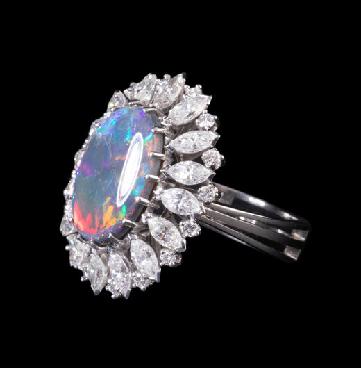 独角鹿西洋古董珠宝首饰欧洲白金镶嵌欧珀宝石钻石玛格丽特款戒指 商品图2