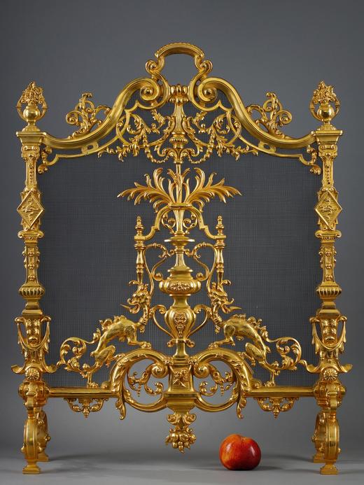 独角鹿西洋古董法国新文艺复兴风格神兽奇美拉精雕铜鎏金壁炉屏风 商品图1